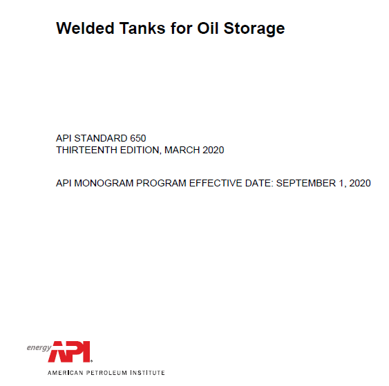 API STD 650 Welded Tanks for Oil Storage, Thirteenth Edition
