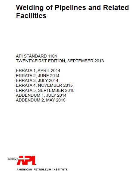 API STD 1104 Welding of Pipelines and Related Facilities 21st Edition image 0