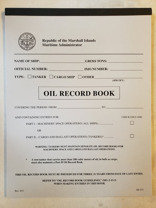Oil Record Book by Republic of the Marshall Islands Maritime Administrator