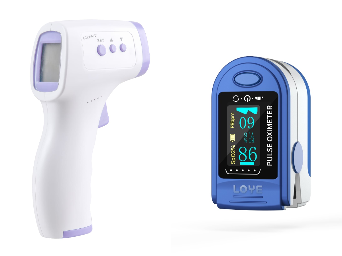Infrared Thermometer and Fingertip Pulse Oximeter OLED Bundle FDA With Batteries