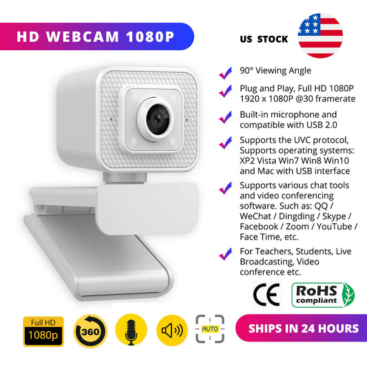 HD 1080P Webcam Auto Focusing Web Camera Cam W/ Microphone For PC Laptop Desktop