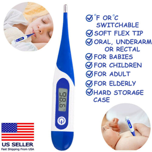 Digital Medical Thermometer Accurate Fast Read °F & °C, Flexible Waterproof Tip